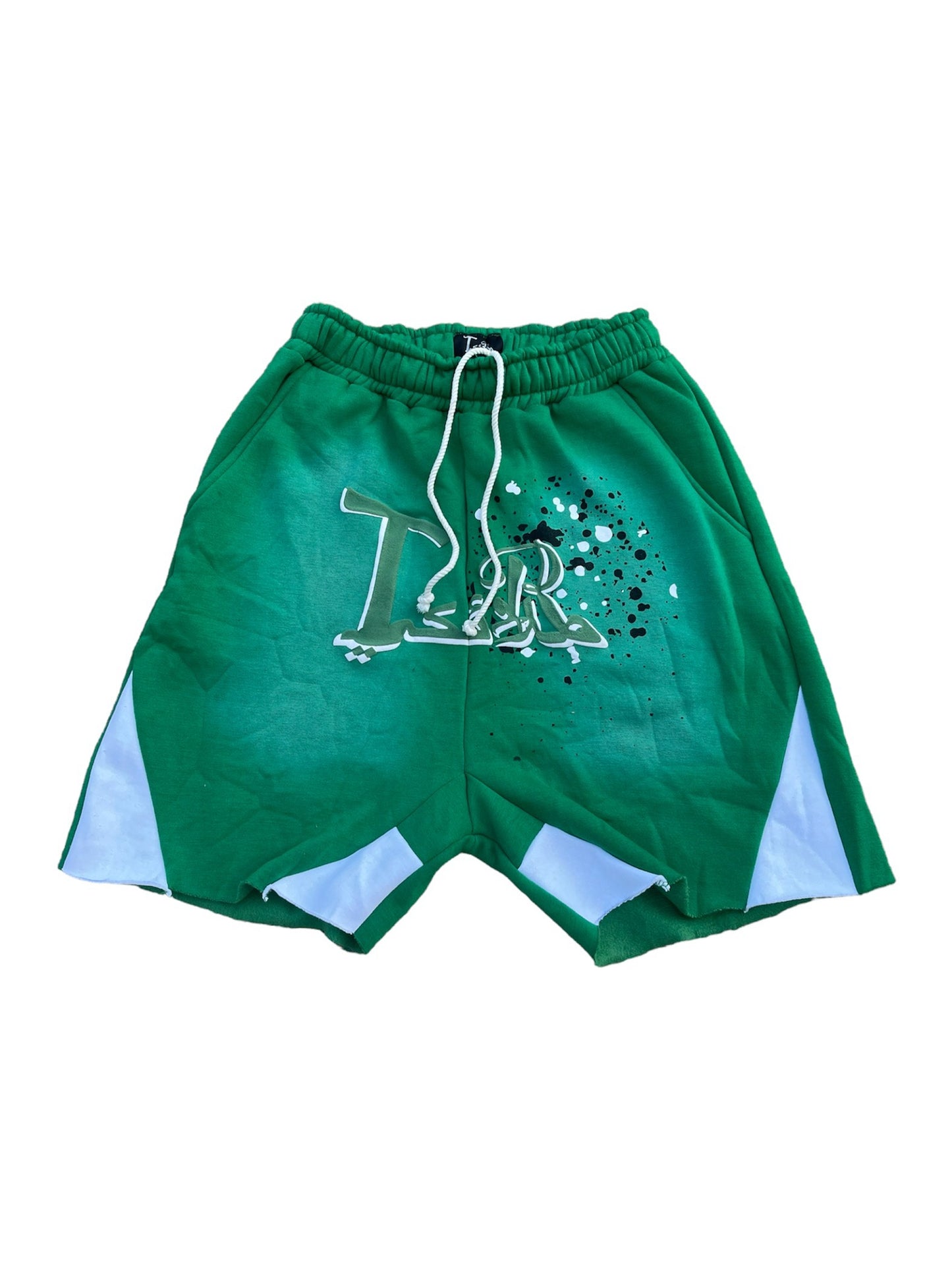 Green Flared Acid Wash Shorts SLIME