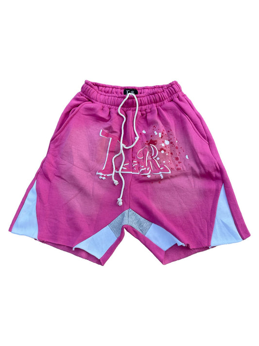 Pink Flared Acid Wash Shorts STRAWBERRY