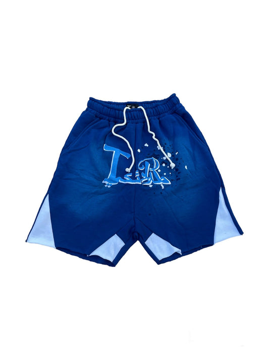 Blue Flared Acid Wash Shorts AQUA